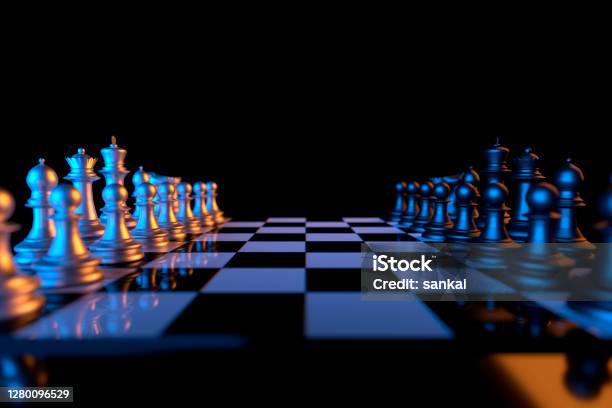 Close Up Of Chessmen On Chessboard Stock Photo - Download Image Now - Chess, Chess Board, Chess Piece