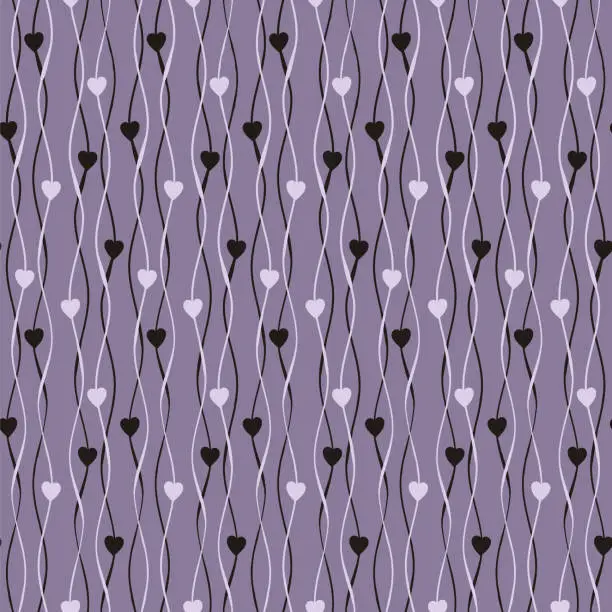 Vector illustration of Seamless vector pattern of hearts. Dark purple Vector background. Valentine's day illustration. Vector hearts.