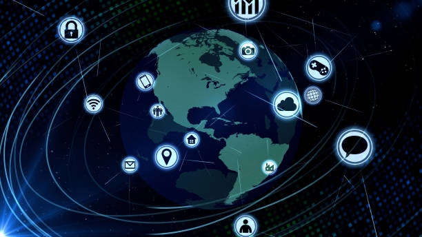 istock Technology Icon Network World Internet Digital devices on space Earth 3D illustration 1280105899