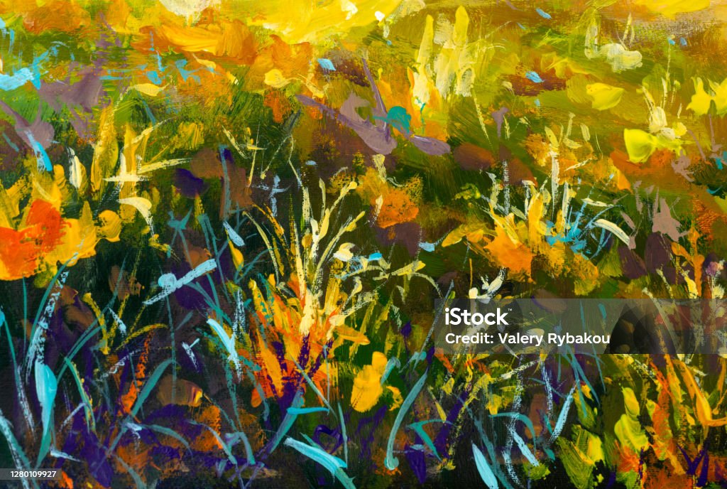 Original oil painting abstract background grass flowers in rays of sun fragment of painting on canvas. Impasto artwork. Impressionism art Abstract stock illustration Original oil painting abstract background grass flowers in rays of sun fragment of painting on canvas. Impasto artwork. Impressionism art Abstract stock illustration