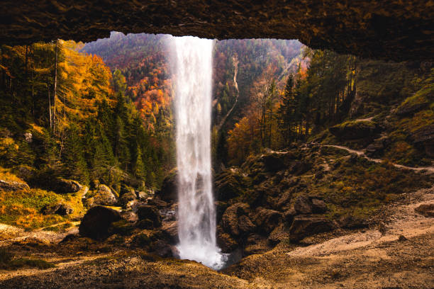 Pericnik waterfall at Triglav national park during autumn day in Slovenia.