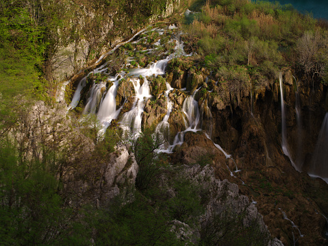 Long exposure of beautiful waterfalls in Plitvice national park in Croatia.