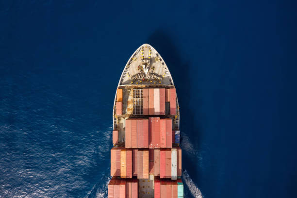 istock Aerial top down view to a cargo vessel loaded with containers 1280111316
