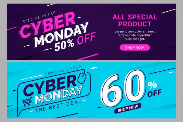 кибер понедельник продажи баннер шаблон цифрового маркетинга для продвижения бизнеса - cyber monday stock illustrations