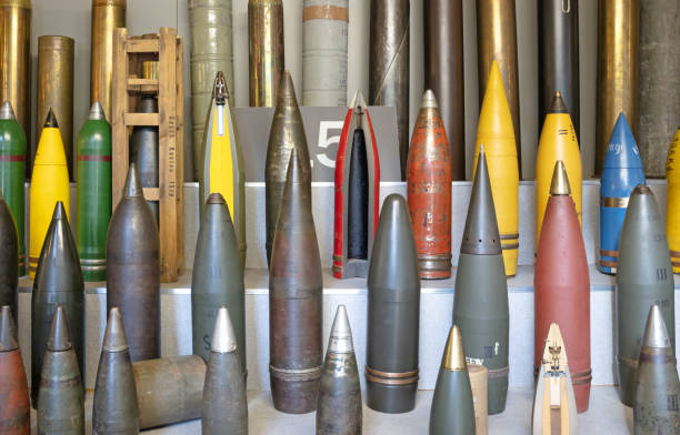 istock Overloon, the Netherlands on july 30, 2020: Collection of old artillery shells from different periods of time 1280113755