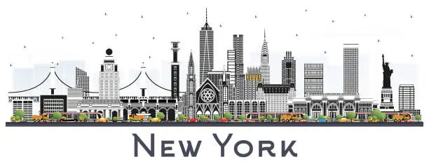 Vector illustration of New York USA City Skyline with Color Buildings Isolated on White.