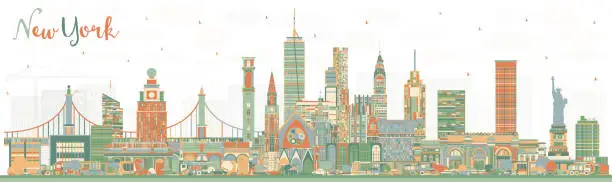 Vector illustration of New York USA City Skyline with Color Buildings.