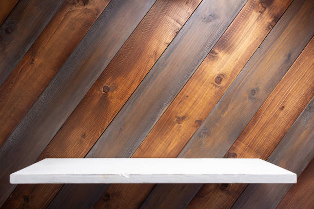 istock wooden shelf and plank wall board as background 1280119630