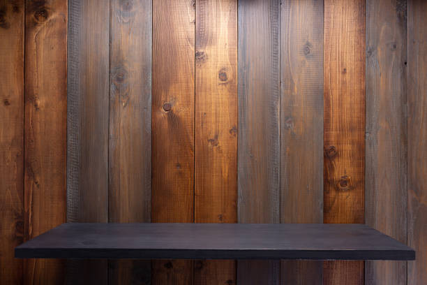 istock wooden shelf and plank wall board as background 1280119638