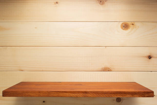 wooden shelf and plank wall board as background texture