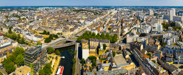 Rennes city with modern apartment buildings , Brittany region, France Panoramic view of  Rennes city with modern apartment buildings , administrative center of Brittany region, France rennes france photos stock pictures, royalty-free photos & images