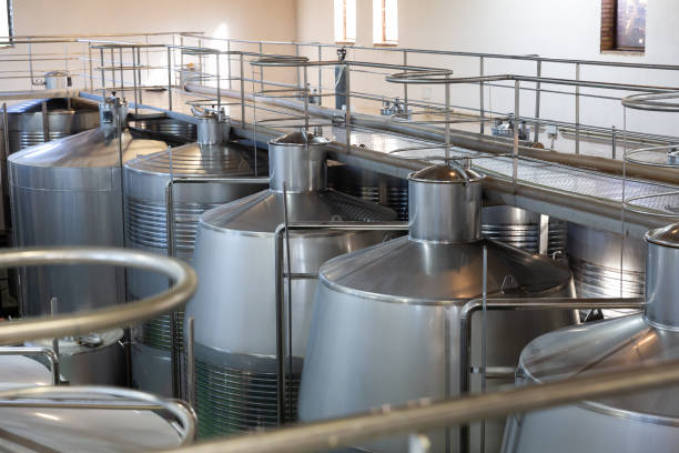istock Metallic cisterns for processing and fermentating wine in shop 1280121071