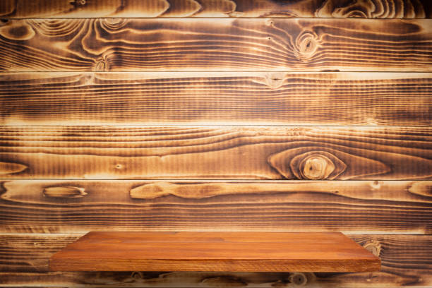 istock wooden shelf and plank wall board as background 1280121183