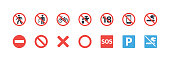istock Forbidden Signs vector icons set. Not allowed, No Smoking, Don’t Litter, Don’t Walking, SOS, Not Potable Water, No Entry, Not Mobile Phone, Not Under Eighteen Signs 1280123250