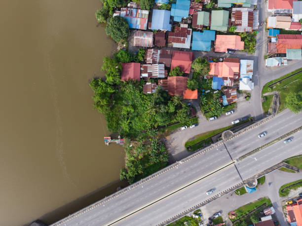 aerial view of petrajaya, kuching - sarawak state imagens e fotografias de stock