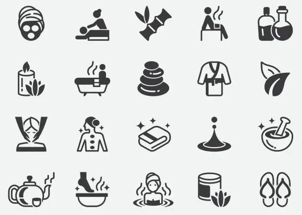 Vector illustration of Massage and Spa Pixel Perfect Icons