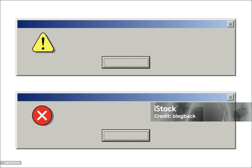 Old Computer Window With Blank Error Message Set Retro Pc Interface ...