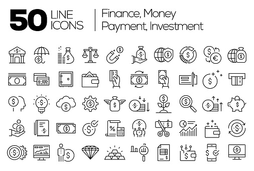 Finance, Money, Payment, Investment Concepts Modern Line Icons