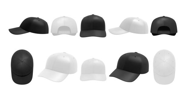 ilustraciones, imágenes clip art, dibujos animados e iconos de stock de colección de conjuntos de gorras blancas y negras - baseball cap hat multiple image color image