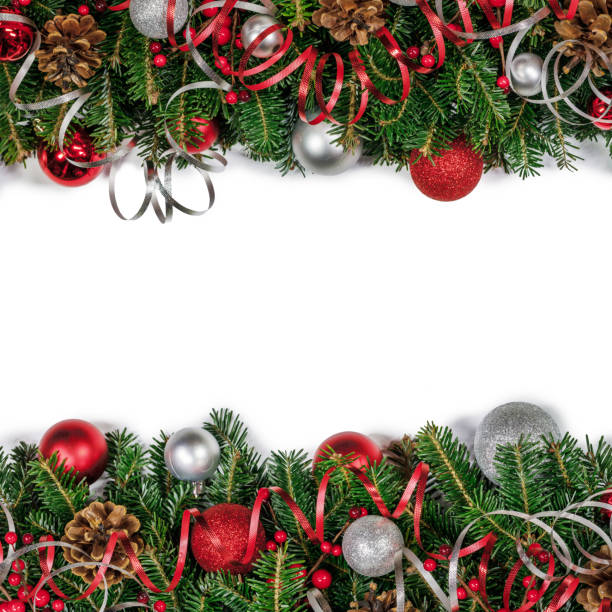 istock Christmas fir and decorations on white 1280136661