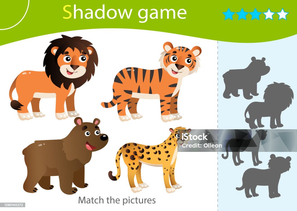 Shadow Game For Kids Match The Right Shadow Color Images Of Wild Animals Bear Lion Tiger Cheetah Worksheet Vector Design For Children And For Preschoolers Stock Illustration - Download Image Now - iStock Shadow Game For Kids Match The Right Shadow Color Images Of Wild Animals Bear Lion Tiger Cheetah Worksheet Vector Design For Children And For Preschoolers Stock Illustration - Download Image Now - iStock