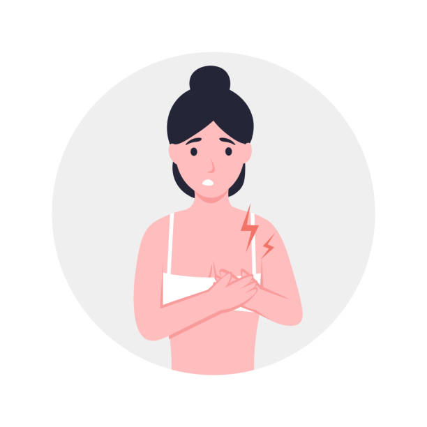 ilustrações de stock, clip art, desenhos animados e ícones de woman holding her chest, chest pain - natty