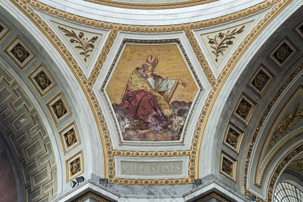 Esztergom, Hungary, 16.4.2022 - Interior of the The Primatial Basilica of the Assumption of the Blessed Virgin Mary and St Adalbert or Esztergom Basilica.