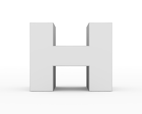 Letter H - white gray futuristic 3d font standing isolated on white background - 3d rendering