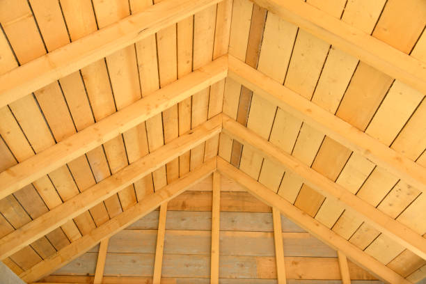 istock Interior view of the wooden roof structure 1280149855