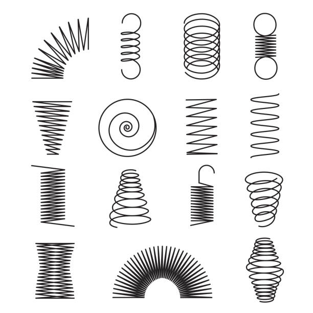illustrazioni stock, clip art, cartoni animati e icone di tendenza di molle metalliche. linee a spirale, forme di bobina simboli vettoriali isolati - springs spiral flexibility metal