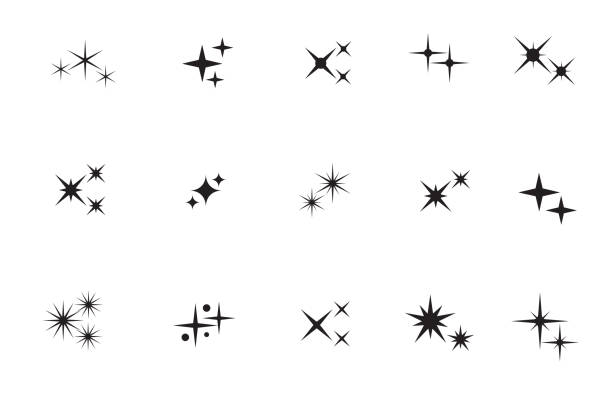 ilustrações de stock, clip art, desenhos animados e ícones de star sparkling. stars, twinkles black silhouettes vector isolated collection - asterisk