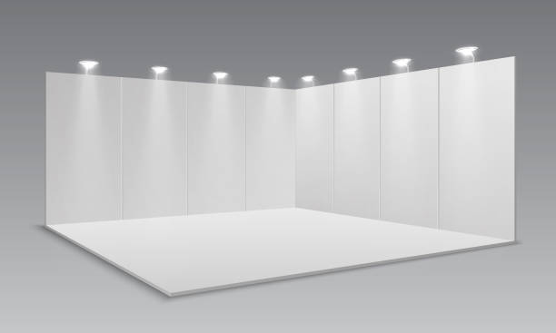 空白展示展臺。白色空面板,促銷廣告台。演示活動室 3d 範本。 - 3d wall panel 幅插畫檔、美工圖案、卡通及圖標