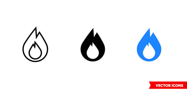 ilustrações de stock, clip art, desenhos animados e ícones de gas icon of 3 types color, black and white, outline. isolated vector sign symbol - natural gas flame fuel and power generation heat