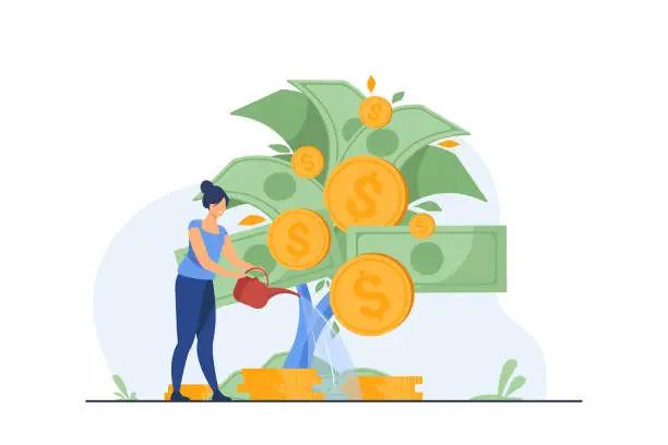 Vector illustration of Woman investing and getting profit