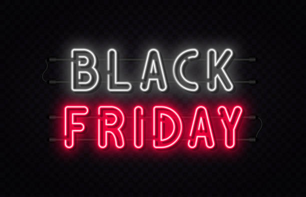 istock Black Friday sale. Black Friday neon sign on transparent background. Glowing white and red neon text for advertising and promotion. Banner and background, brochure and flyer design concept 1280163615