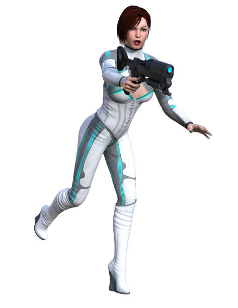 istock Futuristic soldier with gun, 3d illustration 1280166258