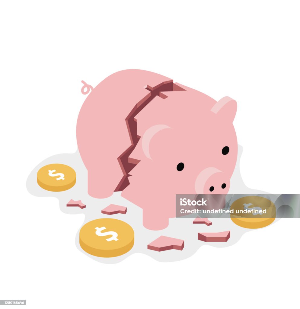 Broken Piggy Bank Money Safe With Coins Concept Isometric Stock  Illustration - Download Image Now - iStock