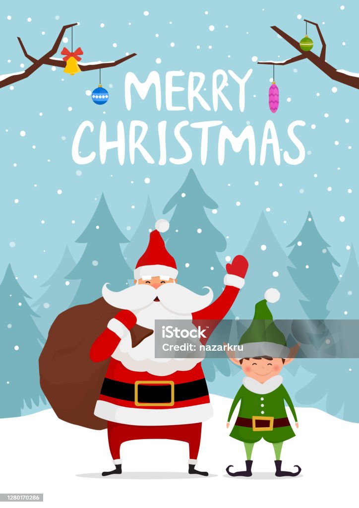 Ilustración de Santa Claus Y Elfo De Navidad Bonitos Personajes De Dibujos  Animados y más Vectores Libres de Derechos de Tarjeta de Navidad - iStock