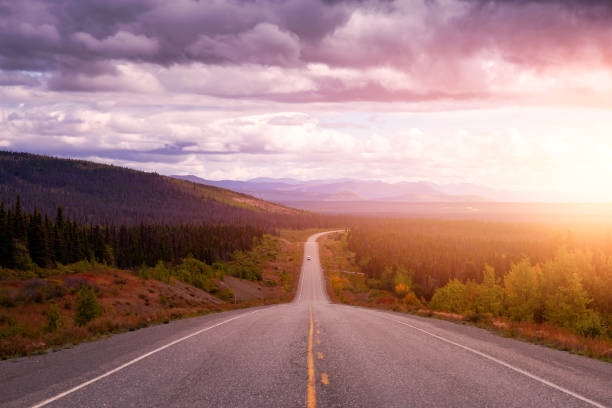istock Scenic Route, Alaska Hwy, during a sunny and cloudy day 1280170416