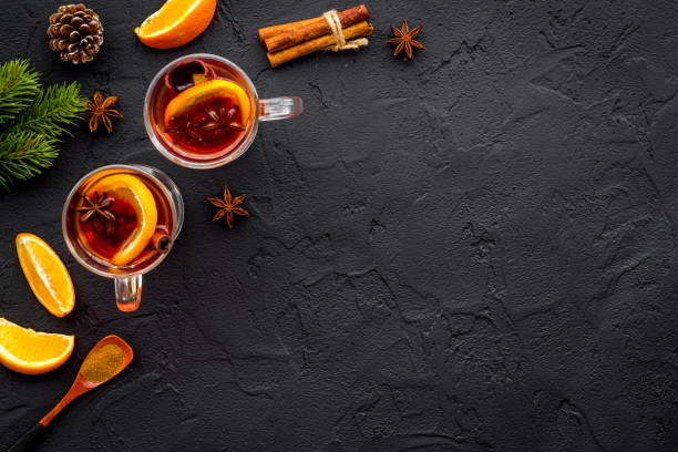 istock Mulled hot wine with ingredients, top view, copy space 1280171195