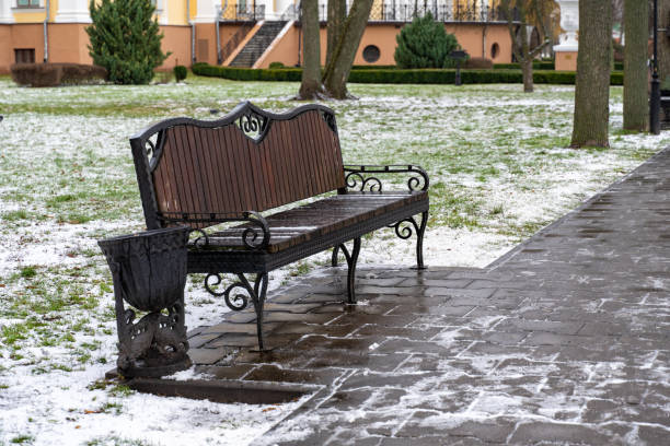 01/05/2020 Gomel, Republic of Belarus. bench in city park in winter
