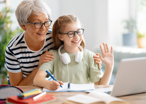 istock Girl doing homework or online education. 1280174741