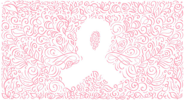 стилизованный розовый вектор баннер ленты груди canser за октябрь является рак осведомленности месяц. иллюстрация каллиграфии на розовом фон - breast cancer pink ribbon alertness stock illustrations
