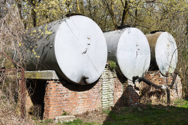 istock Silver fertilizer storage tanks.Agricultural buildings. 1280178847