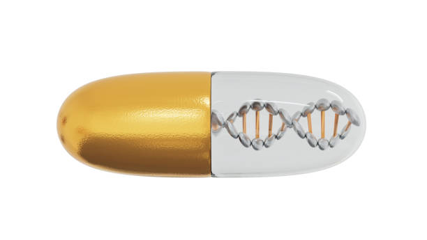 istock Bio genetic with DNA   in gold capsule isolated on white background. clipping part. 3d render. 1280179398