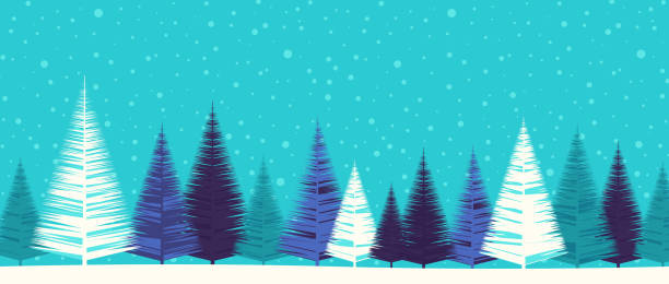 illustrations, cliparts, dessins animés et icônes de fond d’arbre de noël de vacances de neige d’hiver - pine tree brush stroke winter snow