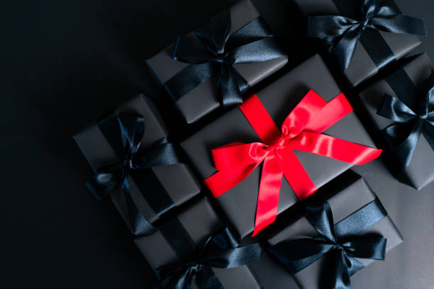 istock Boxing day Sale concept Christmas gift box on cement background, top view 1280180062