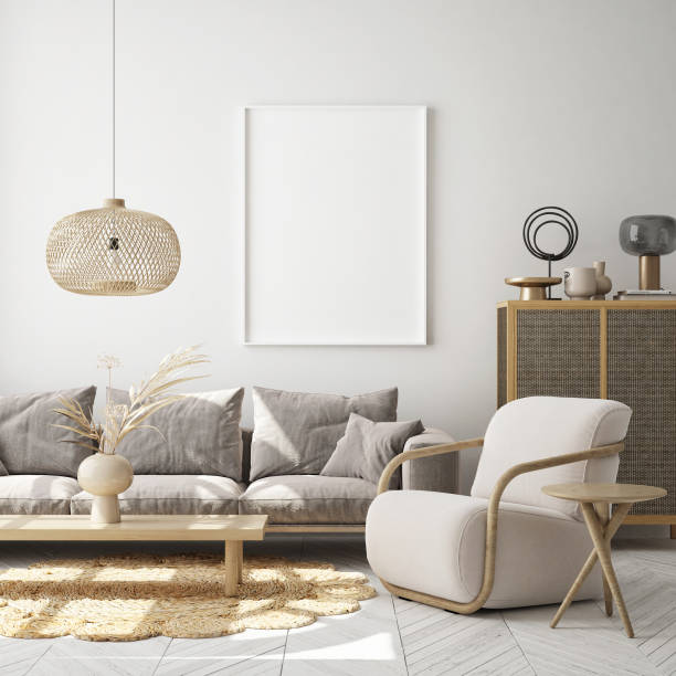 istock mock up poster frame in modern interior background, scandinavian style, 3D render 1280180524
