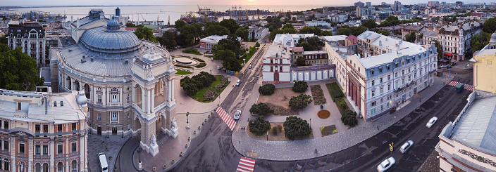 odessa ukraine opera house the port and the city panorama at sunrise