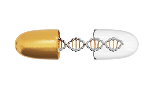 istock Bio genetic with DNA   in gold capsule isolated on white background. clipping part. 3d render. 1280182981